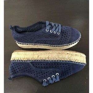 J/Slides Rileyy Navy Blue Perforated Suede Espadrille Laced Sneakers Women 9.5